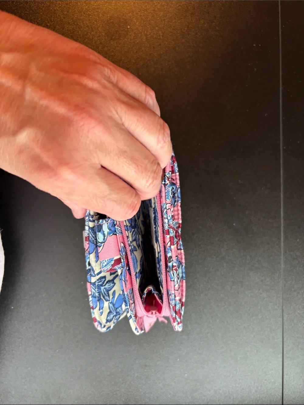 Vera Bradley Lilo and Stitch Pink Quilted Floral Wallet with Blue Leaf Motif - Picture 3 of 4